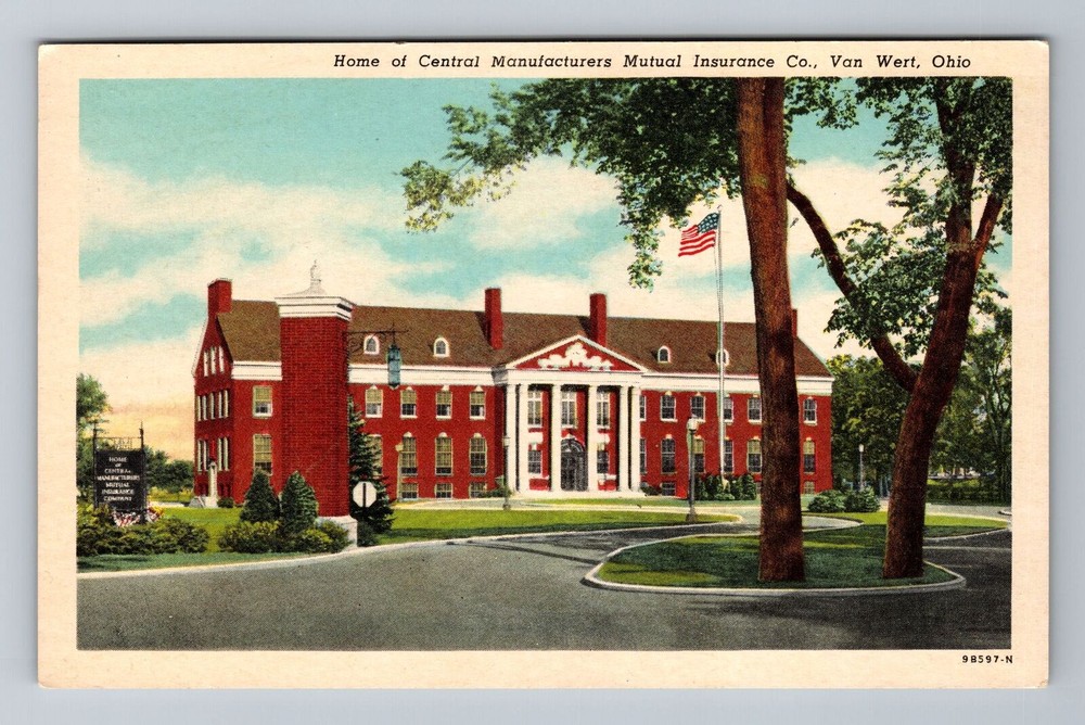 Van Wert OH-Ohio, Central Manufacturers Mutual Ins, Antique Vintage Postcard