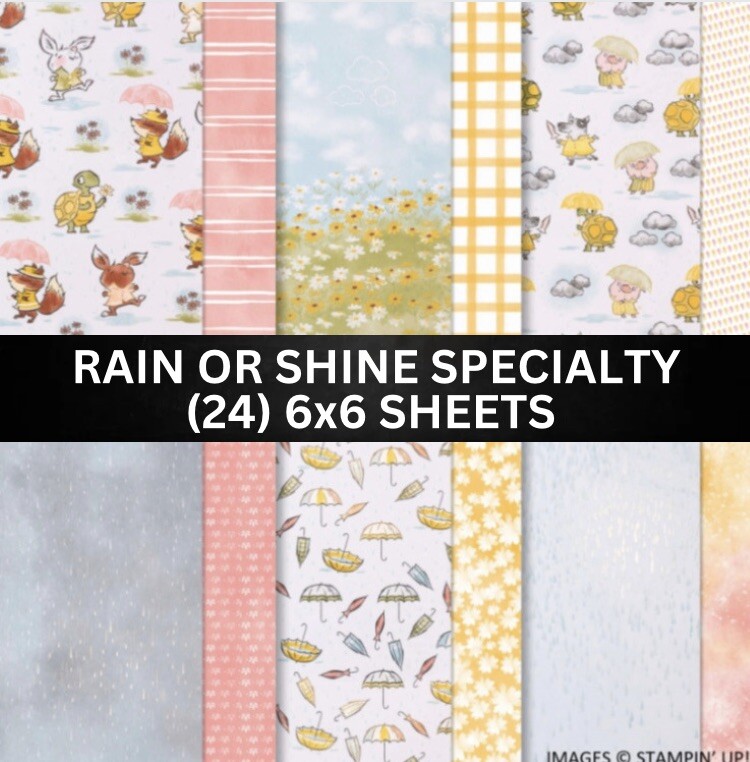 Stampin Up RAIN OR SHINE Designer Series Paper Bunny Turtle Piggy -(24) 6x6 Shts