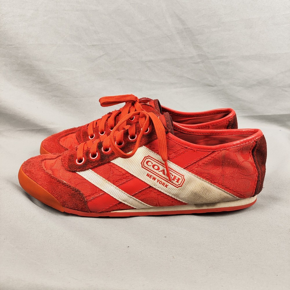 Coach Yolanda Shoes Womens Size 9 Red Signature Canvas Low Top Sneakers