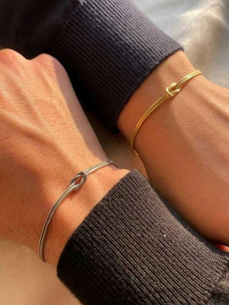 14k Gold Love Knot Matching Couple Bracelets Anniversary Gift Set