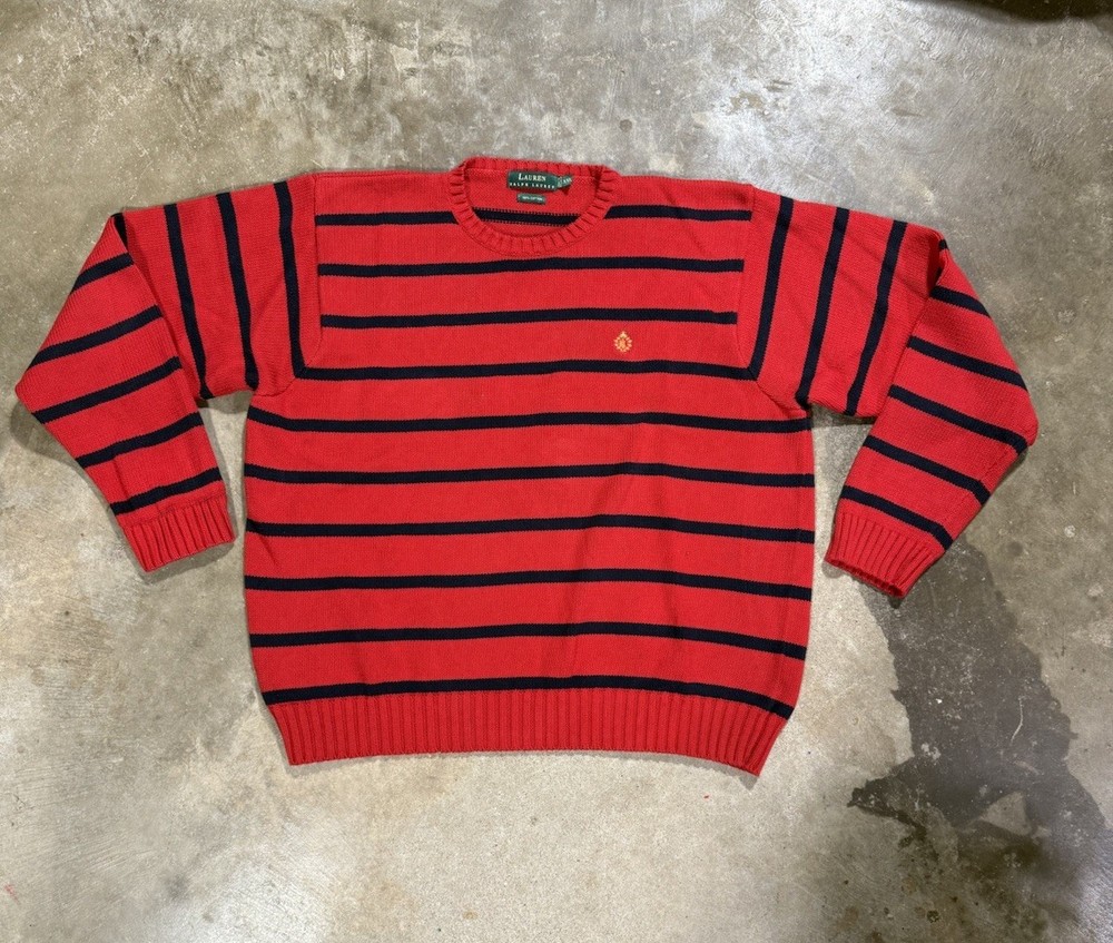 Vintage Lauren Ralph Lauren Sweater Mens Extra Large XXL Red Striped RL Cotton