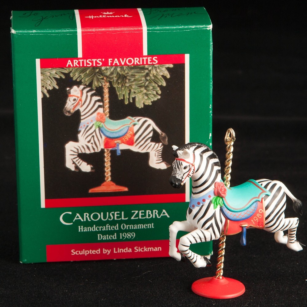 Hallmark Artists Favorite Handcrafted Ornament Carousel Zebra Dated 1989 Sickman