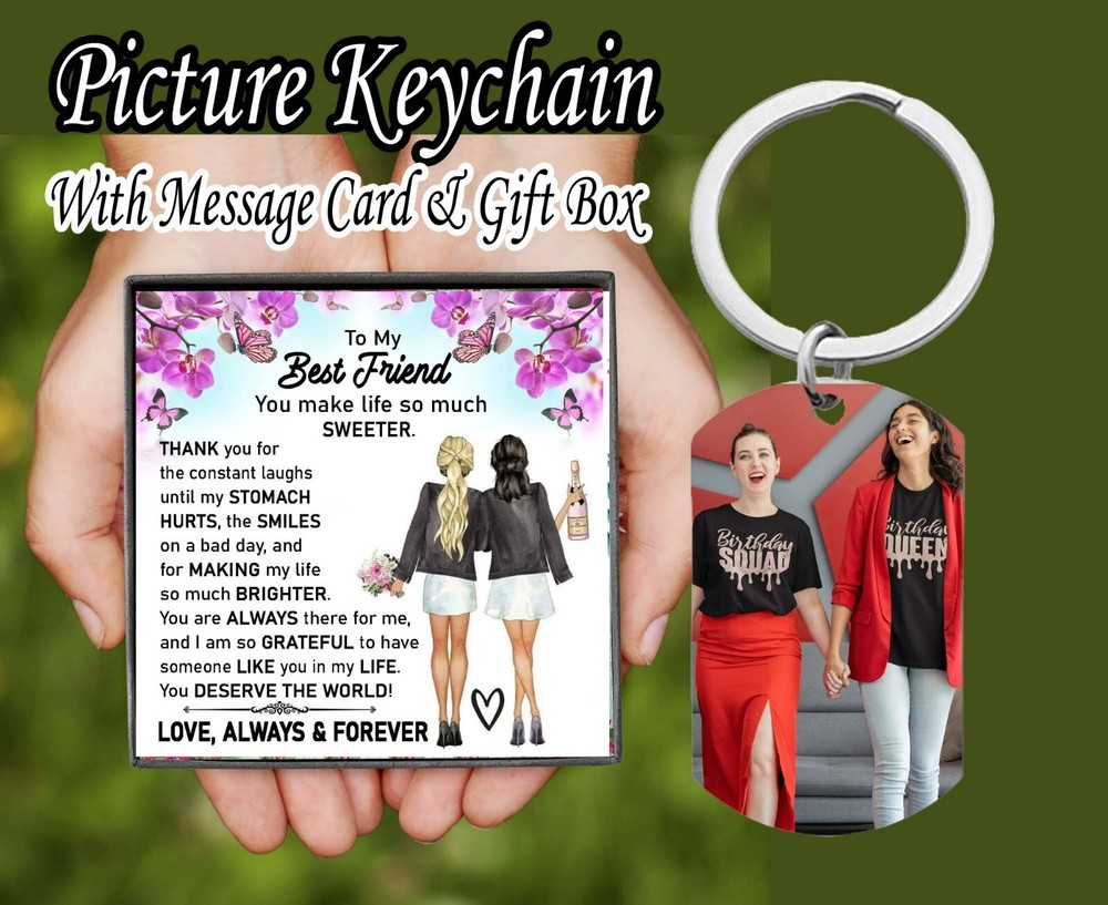 Personalized Keychain Gift Set for Best Friend Message card with photo keychain