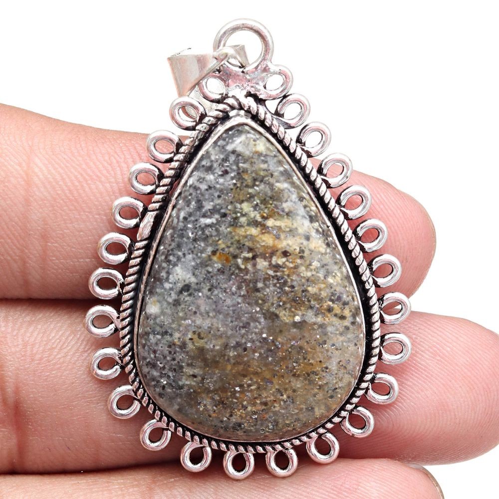 Black Rutile Gemstone Pendant Handmade Silver Jewelry for Mother's Day Gift 2 Inch