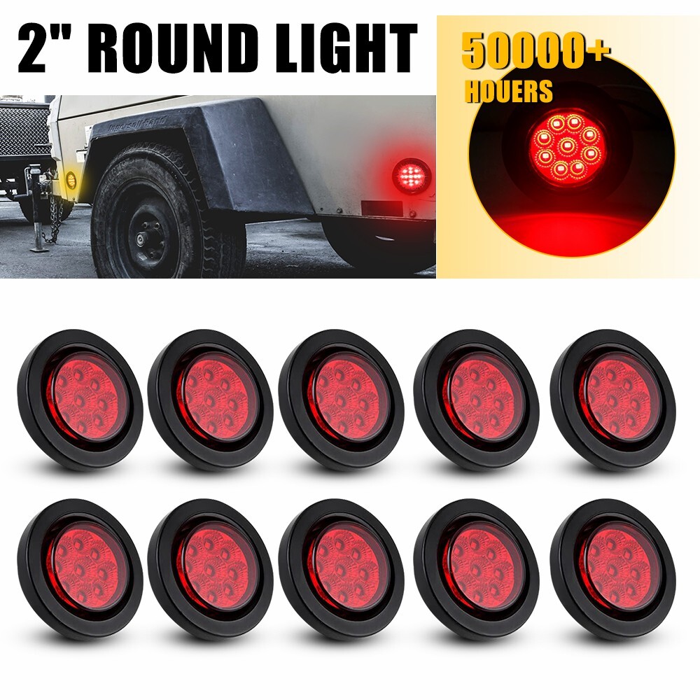 2-Inch 10X DOT Red Round 9LED Trailer Marker Lights with Grommet for Truck RV Mud Flaps