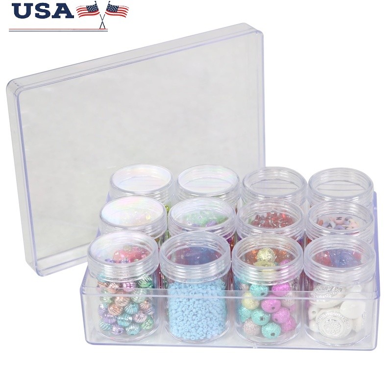 12 Unit Clear Plastic Bead Storage Box W/ Removable Jars Craft Organizing New