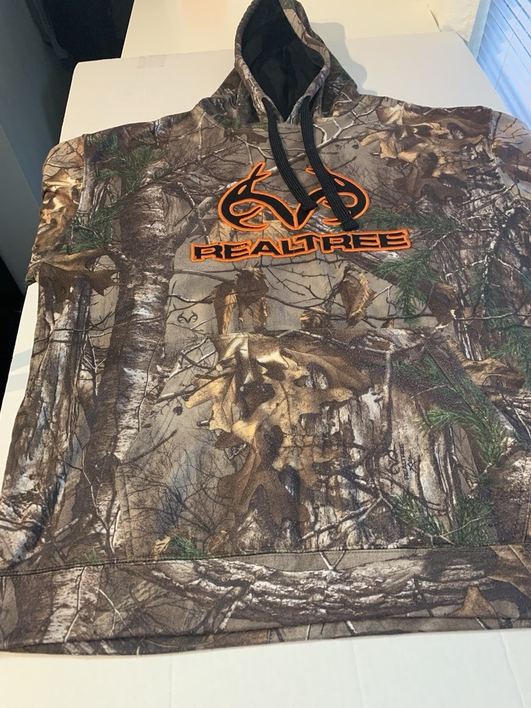Real tree Camo Pullover Hoodie Sz XXL, Orange Letters