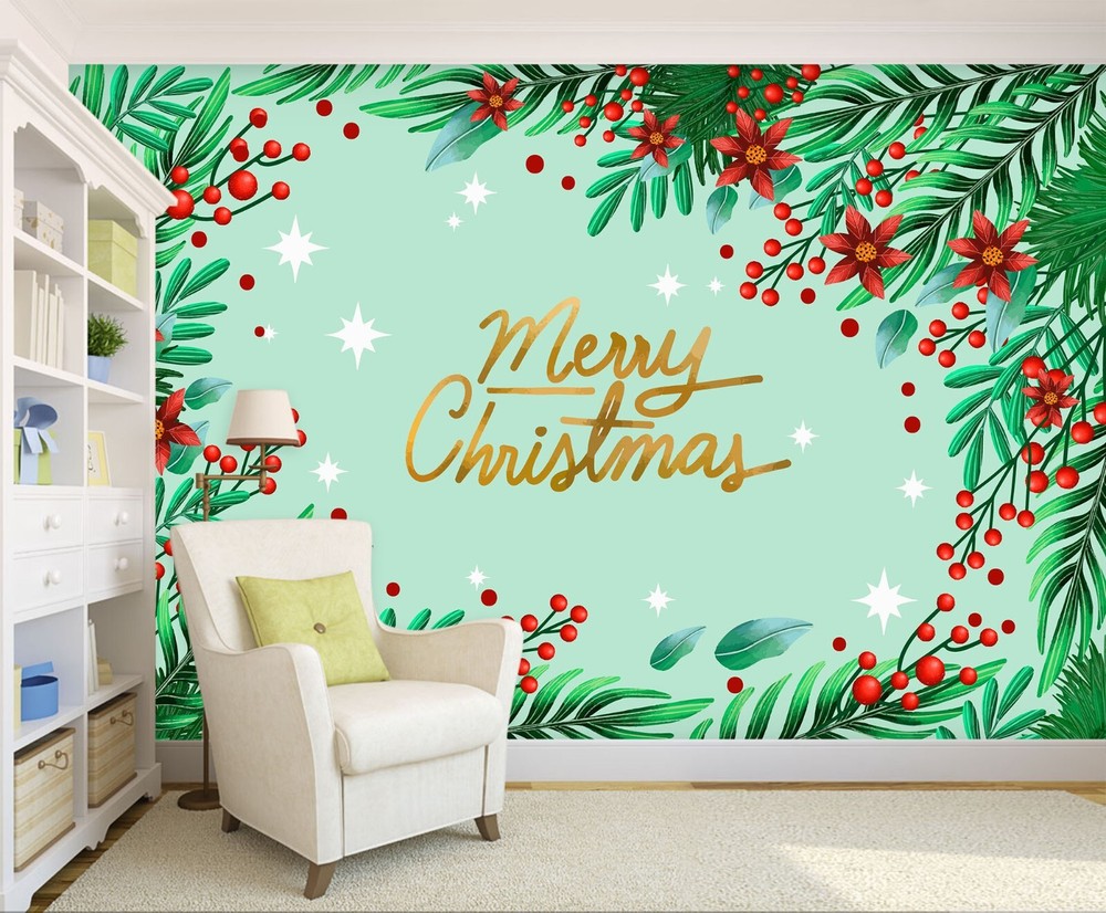3D Merry Christmas Wallpaper Self-Adhesive Removable Wall Mural ZHUA45166