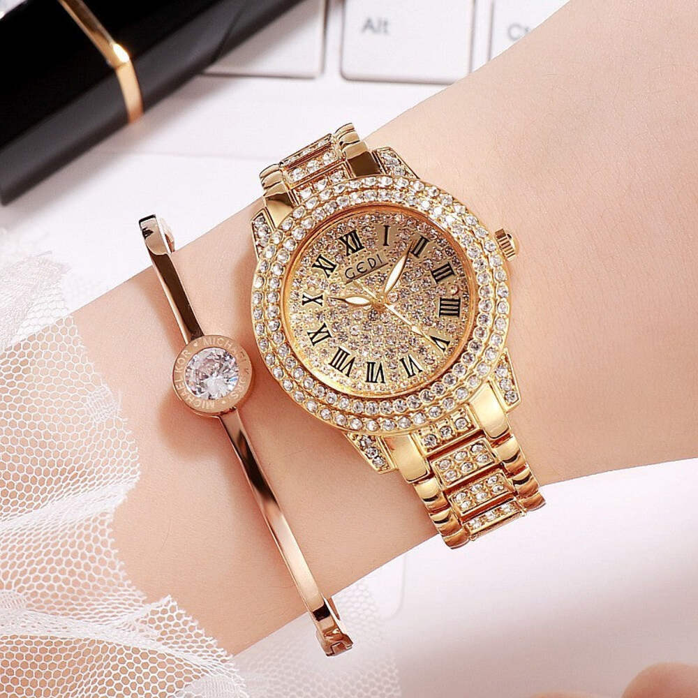 Elegant Alloy Strap Ladies Watch with Steel Band and Gypsophila Design