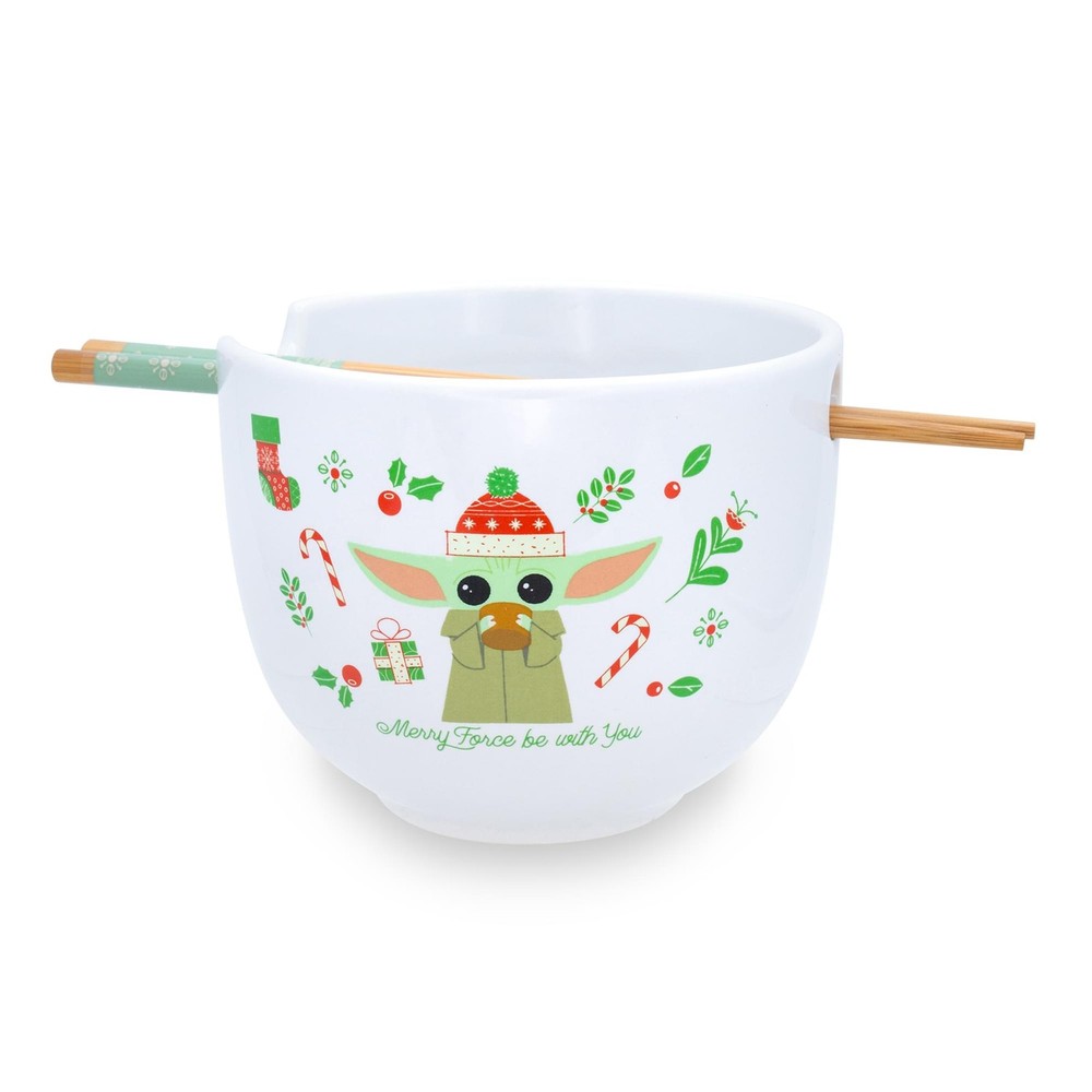 Star Wars The Mandalorian Grogu Merry Force Ramen Bowl with Chopsticks  