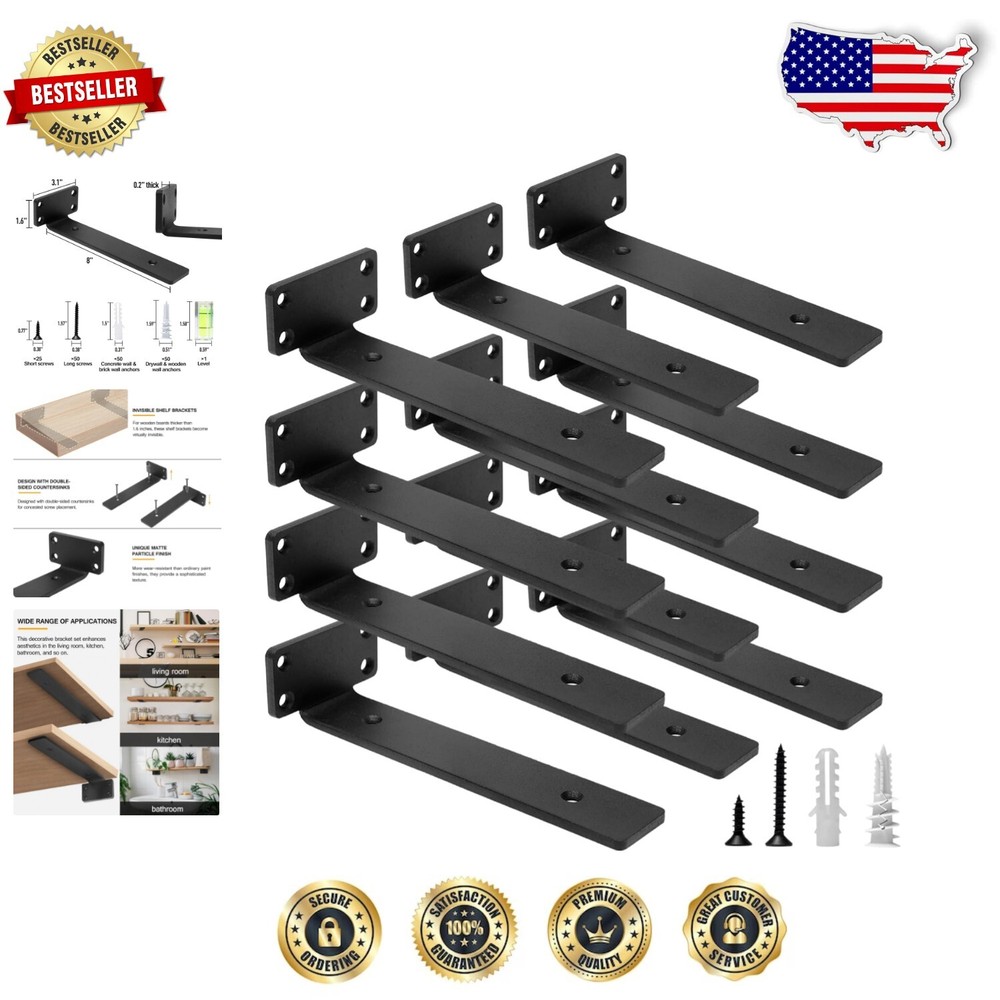 Heavy-Duty 8-Inch Cast Iron Floating Shelf Brackets 12-Pack for Sturdy DIY Shelves