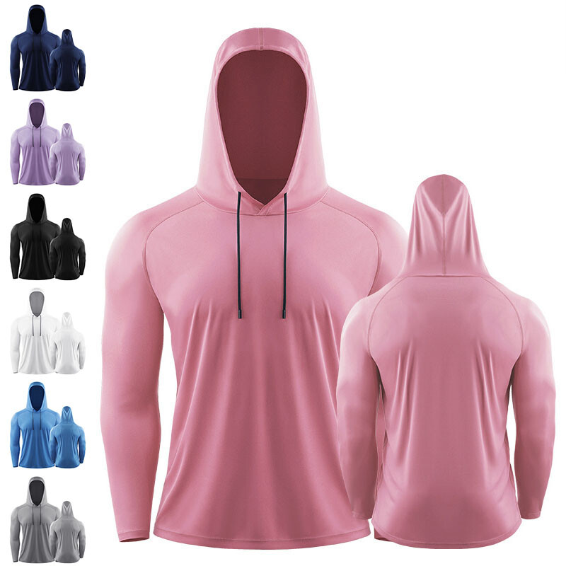 Mens Long Sleeve Solid Hooded Tops Activewear Sport Gym Running Hoodies T Shirt