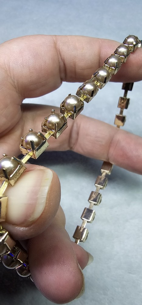 Vintage 1950s Gold Tone Domed Rivet Stretch Expansion Bracelet Mid Century