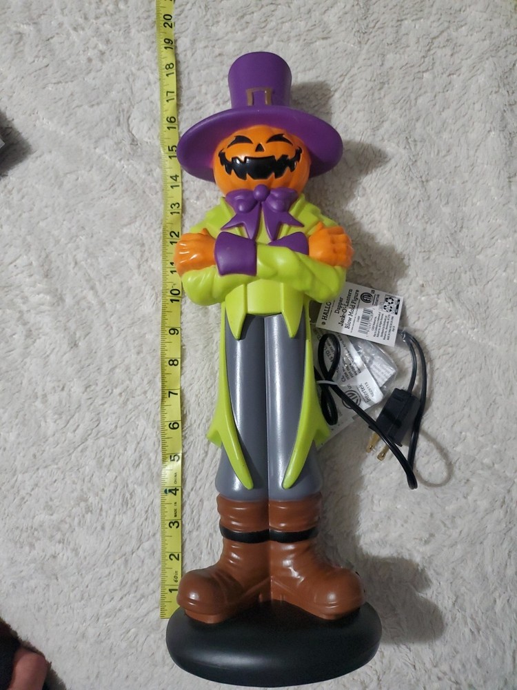 Halloween Blowmold Dapper Scarecrow Pumpkin man with purple top hat blow mold