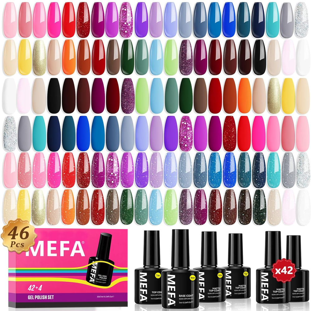 46 Pcs Gel Nail Polish Kit with 42 All-Season Colors in Nude Macaron Shades