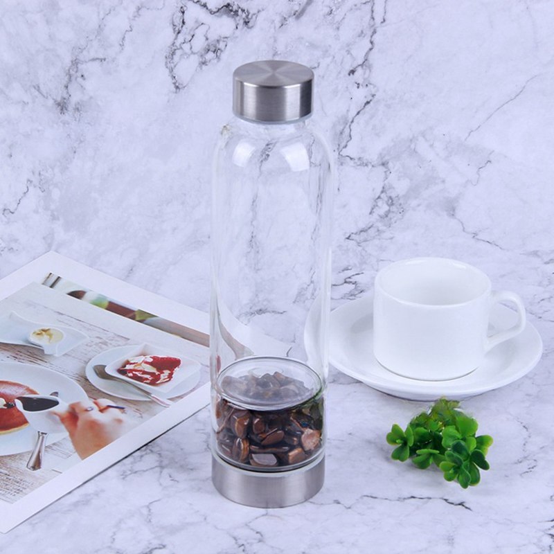 Natural Tiger's Eye Jasper Elixir Quartz Water Bottle Energy Healing Crystal Cup