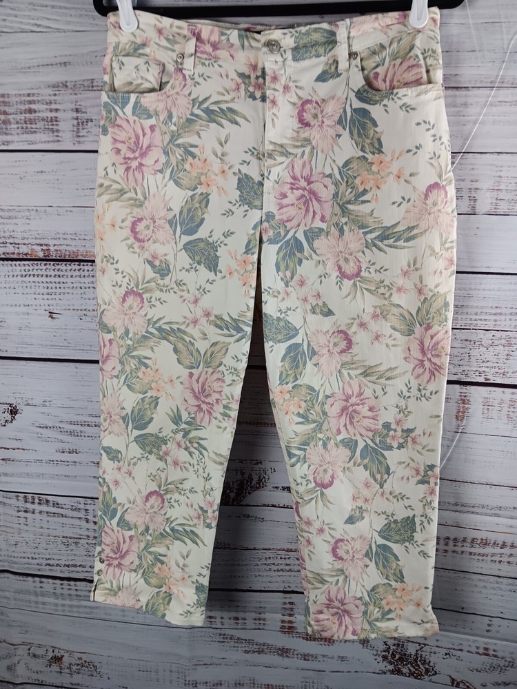 Gloria Vanderbilt Amanda Floral Stretch Crop Jeans for Women Size 8 Denim