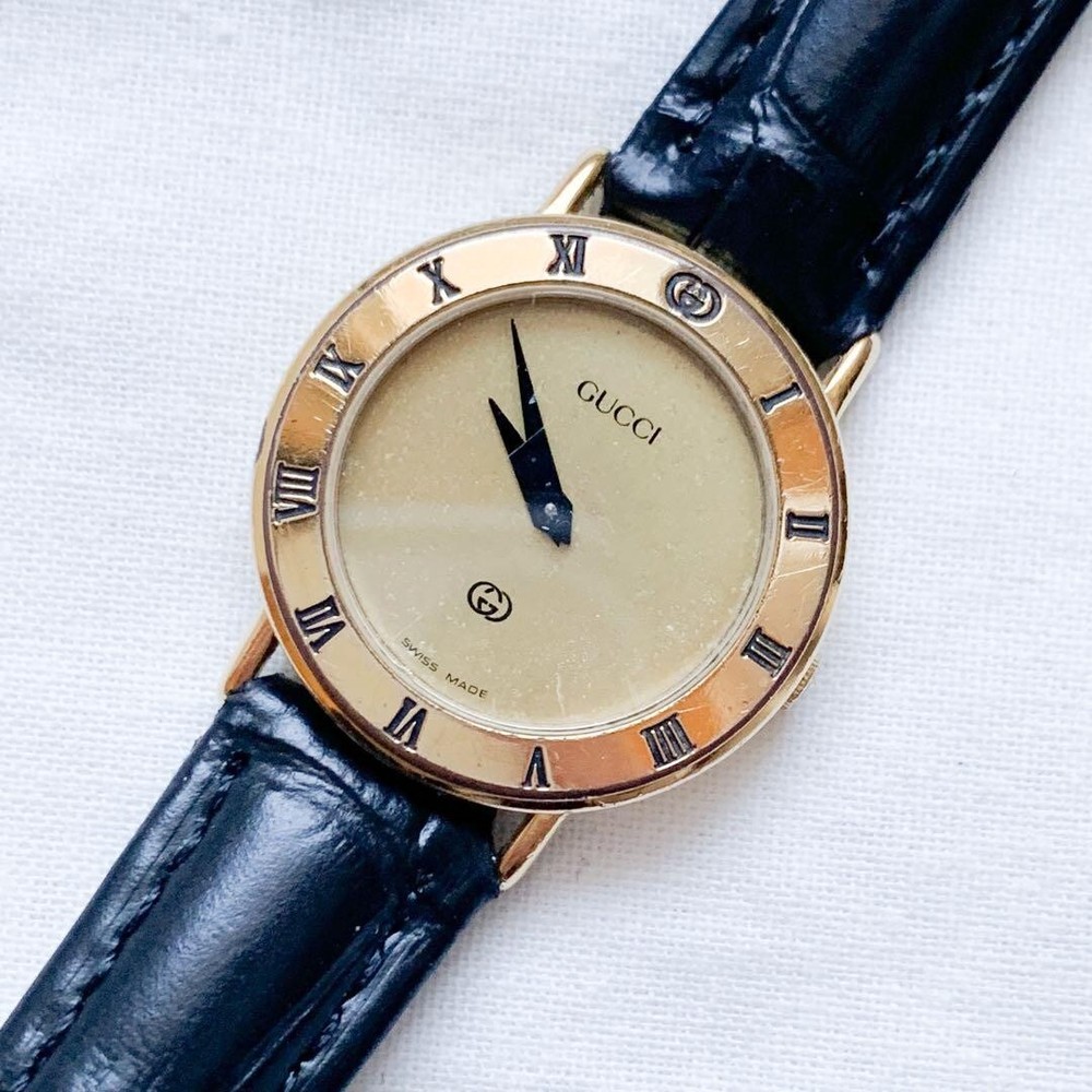 Gucci 3000L Watch Quartz 25mm Women's Gold Dial Swiss Made Round No Box Japan