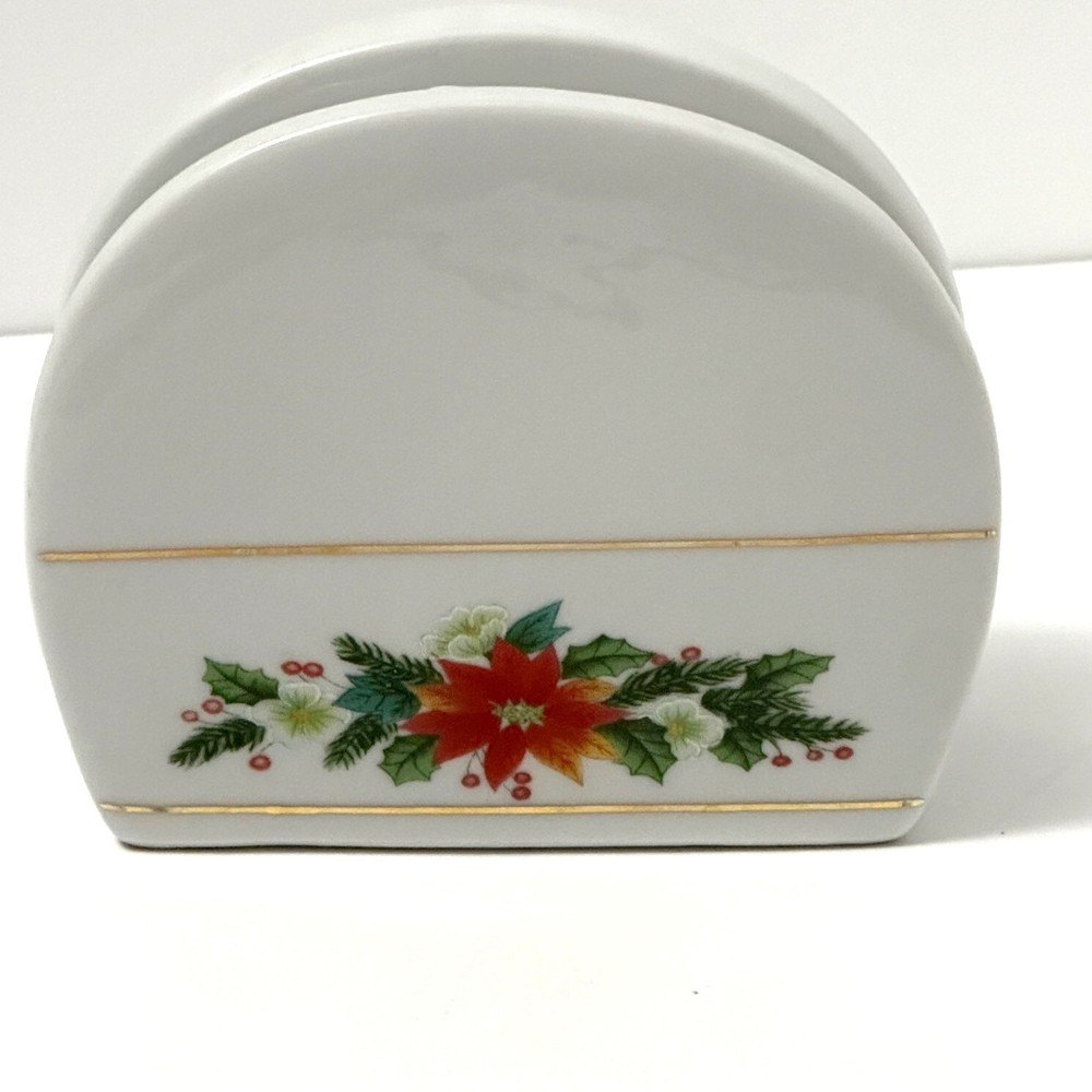 Royal Norfolk Poinsettia Ceramic Napkin Holder Christmas Holiday. PRE-OWNED