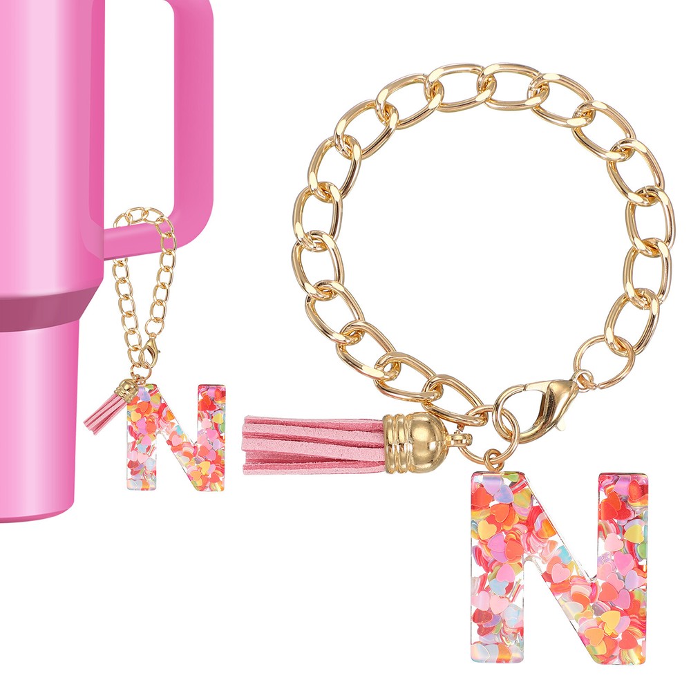 Letter Charm for Stanley Tumbler Cup Initial N Charm Accessories Keychain Pink