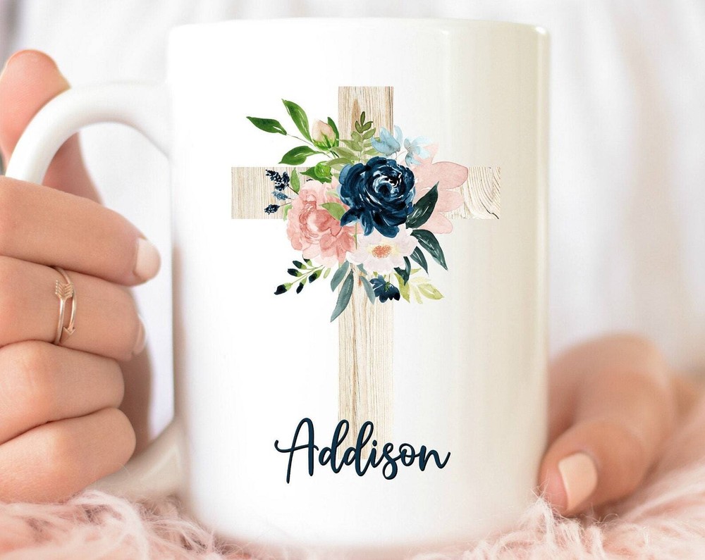 Personalized Cross Coffee Mug Cross With Personalized Name Mug Baptism Gift
