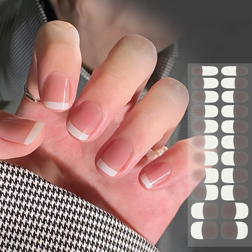 French Tip Gel Nail Strips - Easy Apply Nail Polish Wraps & Stickers