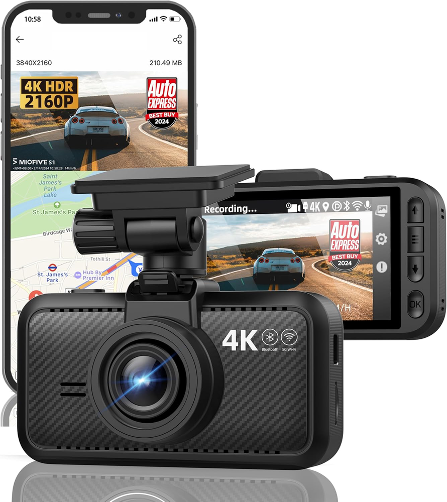 4K Dash Cam with 5G WiFi, Bluetooth, GPS, 32GB SD Card, Night Vision, 140� Angle