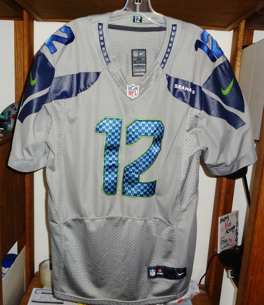 SEATTLE SEAHAWKS #12 FAN JERSEY NIKE ON FIELD SEWN ON WOLF GRAY MENS SIZE 44