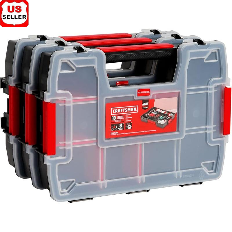 3-Pack Small Parts Organizer with 10 Secure Latch Compartments for Tool Storage