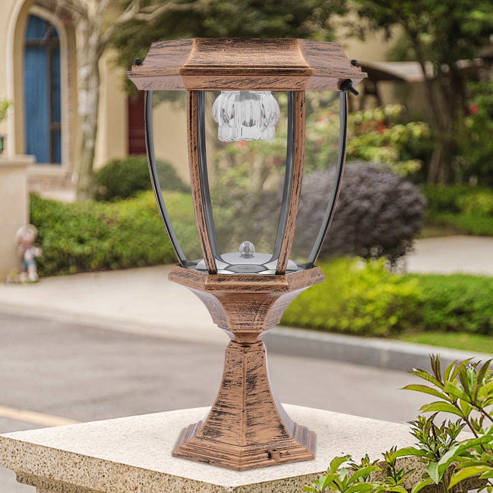 LED Exterior Solar Powered Pillar Light Garden Yard Lantern Landscape Lamp