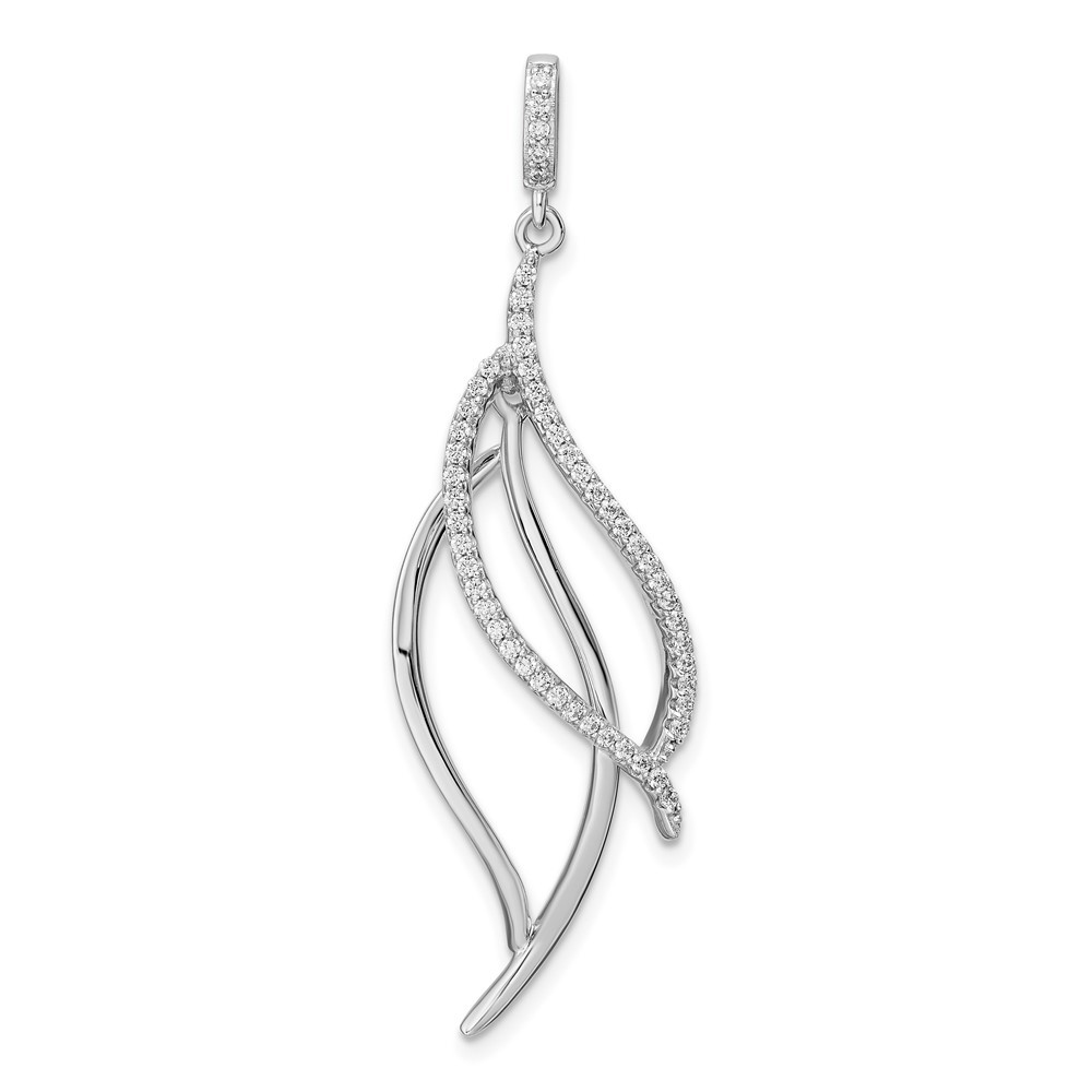Sterling Silver Rhodium-plated Cubic Zirconia Dangle Leaf Pendant L-1.81 Inch