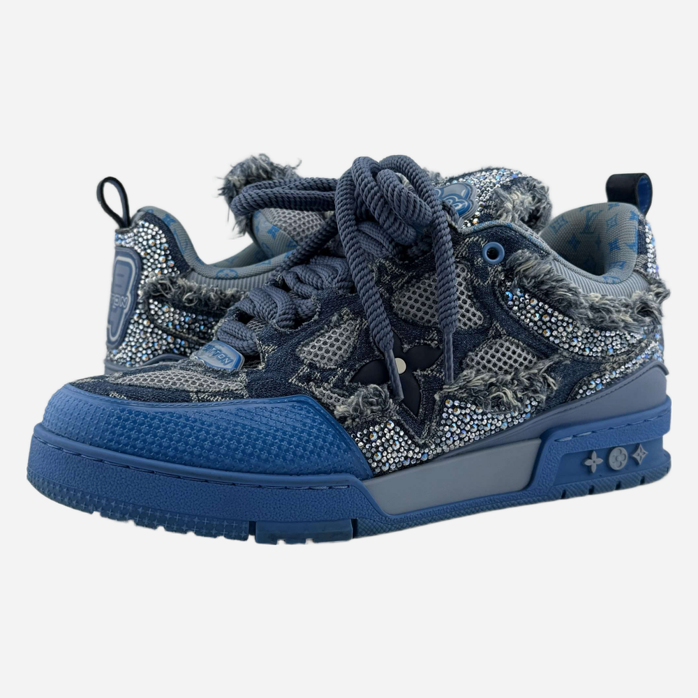Louis Vuitton Skate Trainers Blue Swarovski Monogram 8UK
