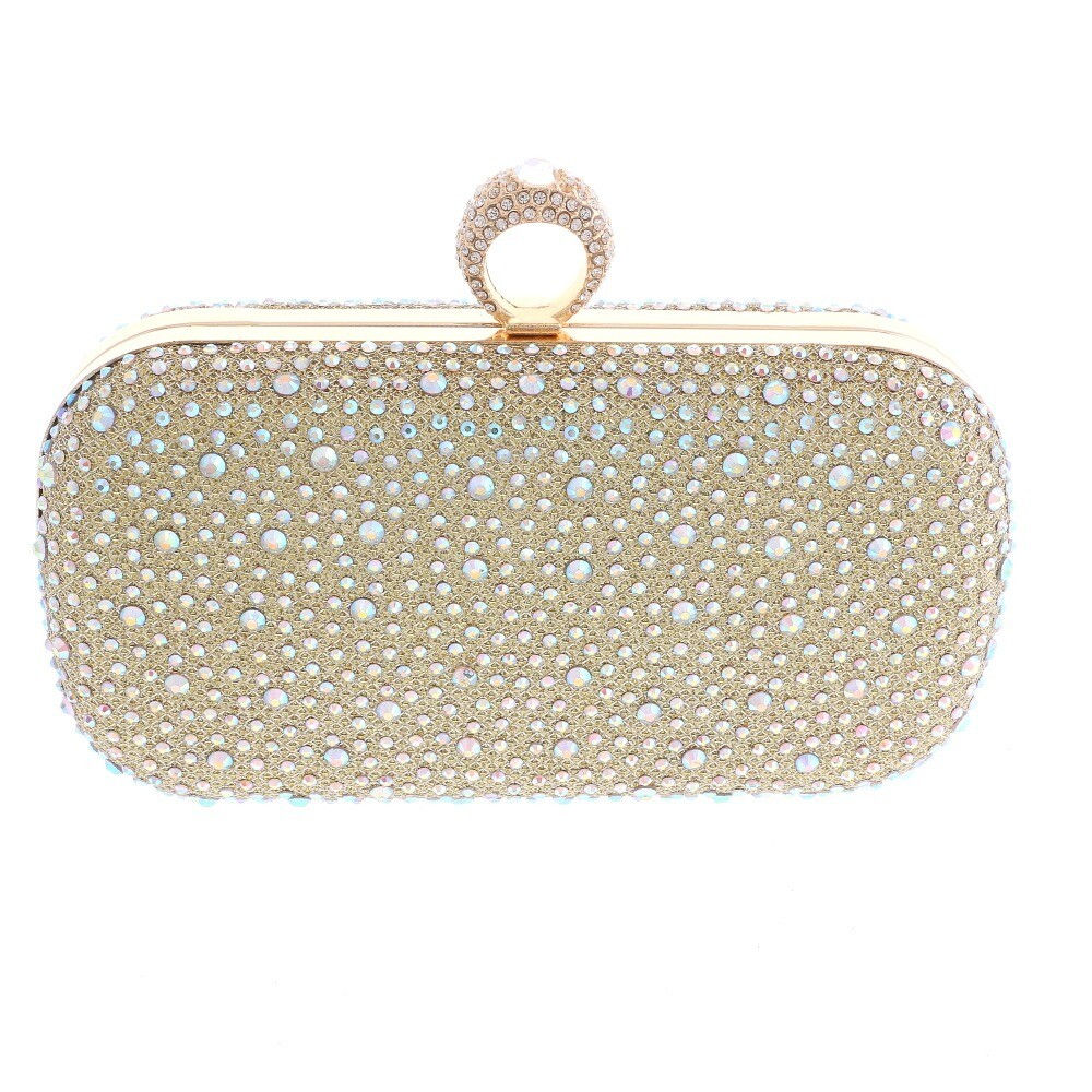 Gold Tone Metal Glitter Fabric AB Rhinestone Clutch Evening Bag TLX152-GAB