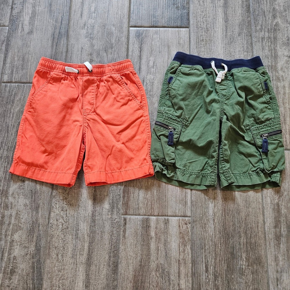 Hanna Andersson Boys Shorts Lot of 2 Size 110 US 5 Orange Green Pull On Casual
