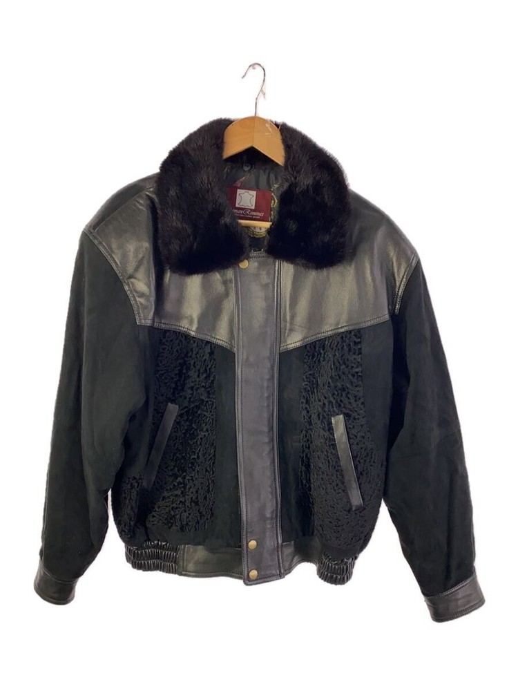 Men's Black Sheepskin Leather Blouson Jacket Size L Style 1266