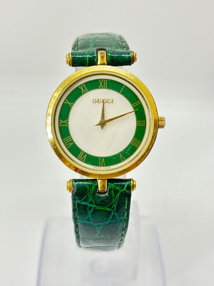 Gucci 2000M Shelly Line Green Lizard Quartz Watch Japan Used Working Exc+5