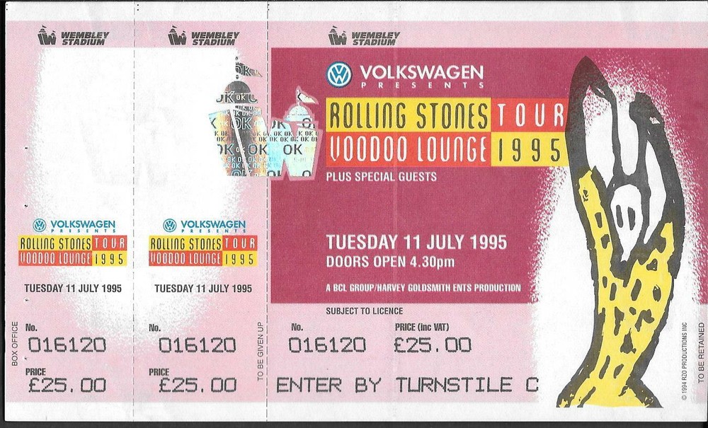 Rolling Stones  Authentic Unused Concert Ticket Voodoo Lounge Tour London 1995