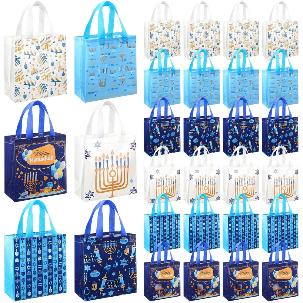 Tegeme 24 Pcs Hanukkah Gift Bags Bulk Chanukah Reusable Large Tote with Handles