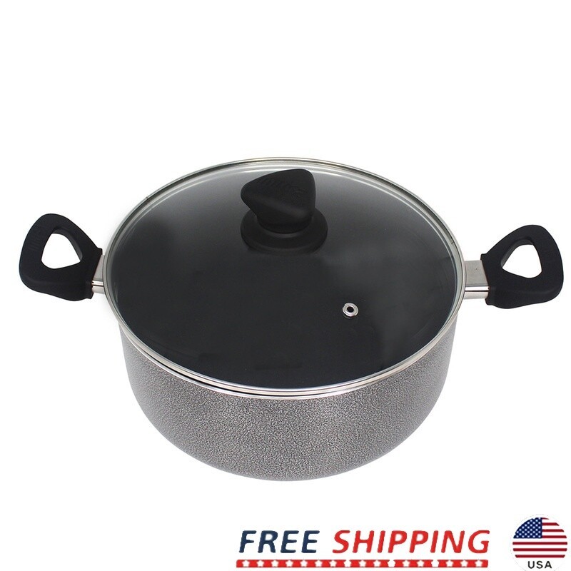 Nonstick Aluminum Stock Pot with Glass Lid and Soft Touch Handles 12.7 Quart Cooking Pot
