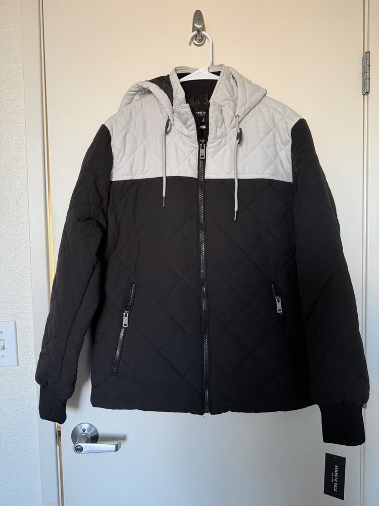 Kenneth Cole Men's Quilted Hooded Puffer Jacket Size Medium Black