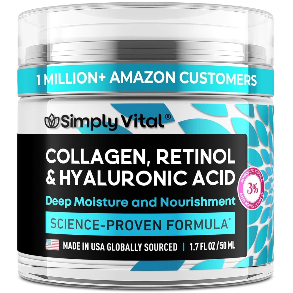 Crema de colágeno, retinol y ácido hialurónico SimplyVital - antienvejecimiento 1,7 fl. oz.