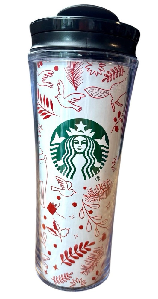Starbucks Holiday Tumbler Cup 2018 16 oz White Red Dove Reindeer Fox Christmas