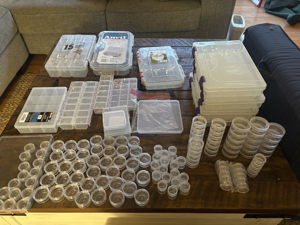 Large Bead Storage Organizer Lot | Plastic Craft Boxes, Jars & Stackable Cases