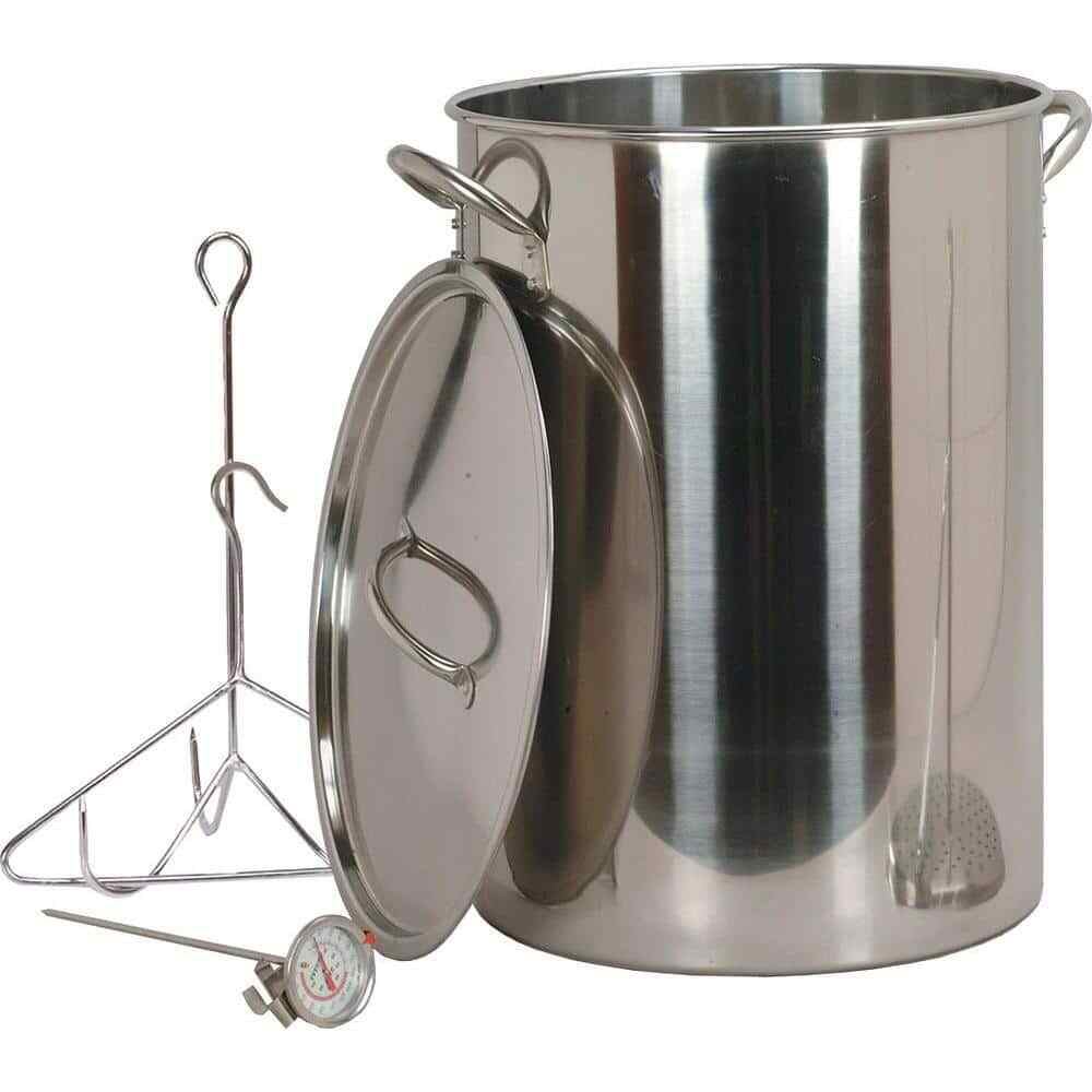 30 qt. Stainless Steel Turkey Pot with Lid Lifting Rack and Hook Deep Fry Thermo