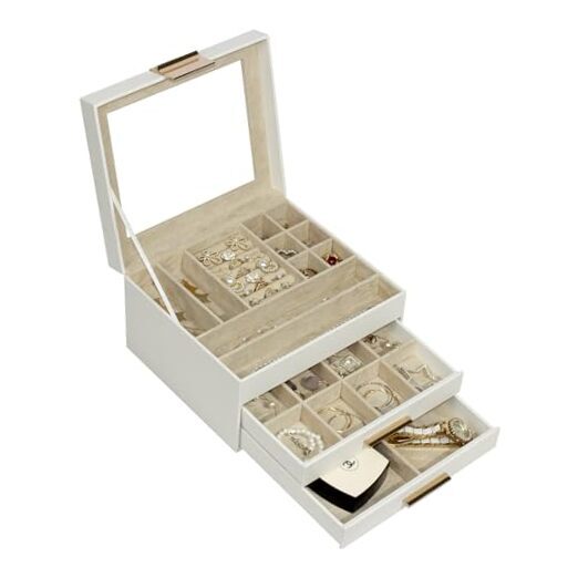Women's jewelry storage box with 3 layers, jewelry storage box, 2 drawers White