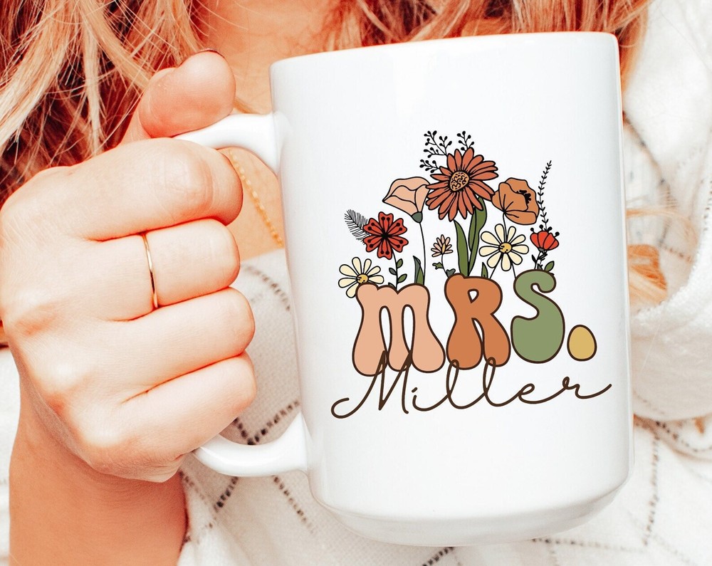 Wildflowers Mrs Mug Personalized Mrs Gift Bride To Be Gift Mug Custom Gift For B