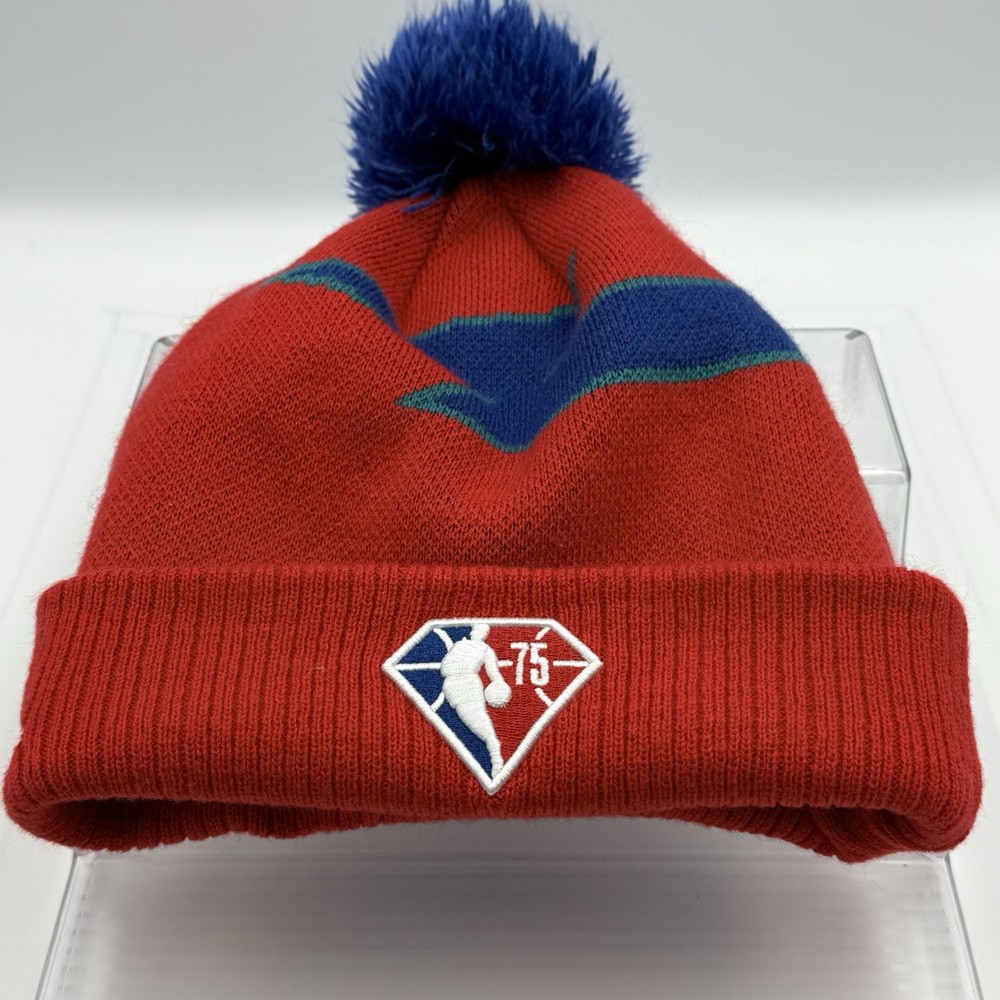 Men's Detroit Pistons New Era Red 2021/22 City Edition Official Pom Knit Hat