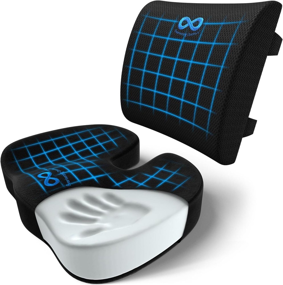 Cushion and Lumbar Support Pillow - Premium Memory Foam Office Chair Cushions