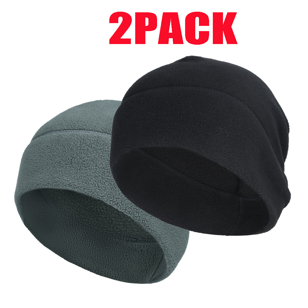 2-Pack Men’s Tactical Fleece Skull Cap Warm Winter Beanie Army Watch Cap