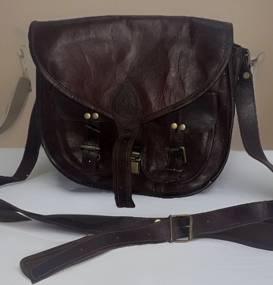 Vintage Genuine Leather Messenger Crossbody Bag Brown Adjustable Strap